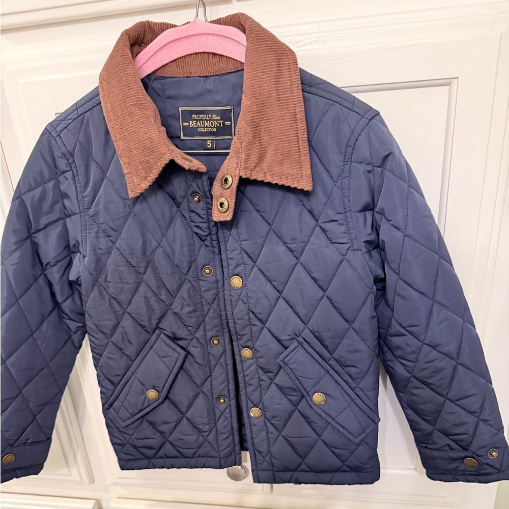 Beaumont Kids Quilted Puffer Jacket - Navy and Tan